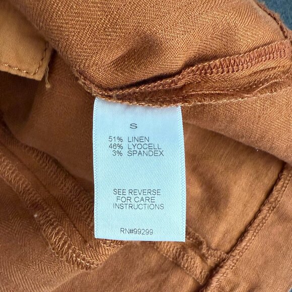 🌻 Evereve Alexa Double Breasted Linen Blend Blazer Size S in Camel - Picture 5 of 9